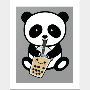 Kawaii Panda Drinking Boba Tea Posters and Art